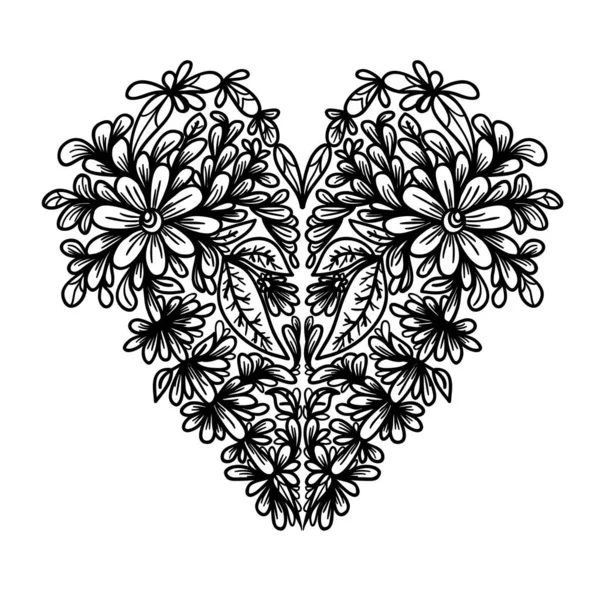 Stiliserat Hjärta Med Blommiga Inslag Vektorillustration — Stock vektor