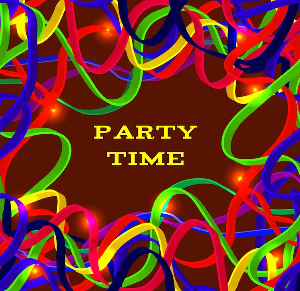 Party Time Lettering Festive Background Ribbons — Stock Vector