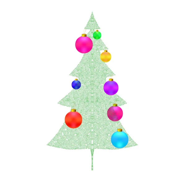 Árvore Natal Com Bolas Coloridas —  Vetores de Stock