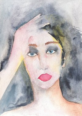 Elle boyanmış genç kadın portresi