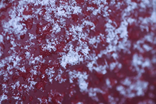 Fiocchi Neve Durante Nevicata Sulla Superficie Vetro — Foto Stock