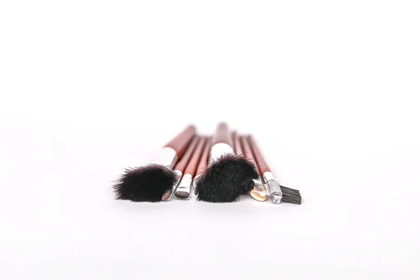 Set Cosmetic Brushes White Background Different Size Makeup Brushes Close — Stock Photo, Image