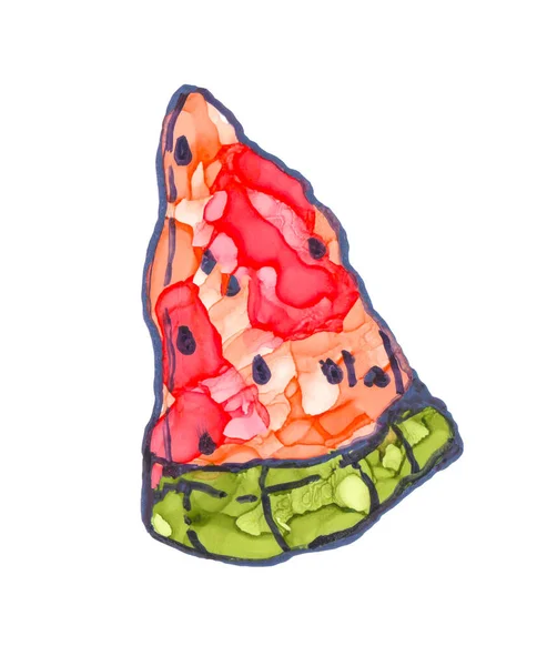 Mit Alkohol Bemalte Hand Illustration Der Wassermelonenscheibe — Stockfoto