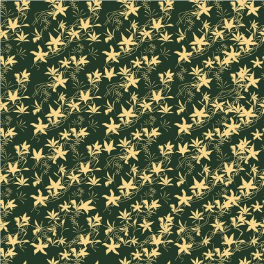 Sarı çiçekli kumaş, fayans ve kağıt için koyu renk arka plan.