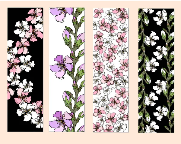Conjunto Marcadores Florales Folletos Con Flores Rosas Blancas Diseño Identidad — Archivo Imágenes Vectoriales