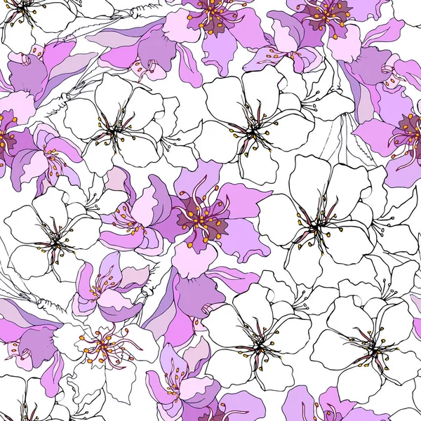 繊細なピンクの花の花のシームレスな背景 グリーティング カード タイル 招待状 広告のデザイン — ストックベクタ
