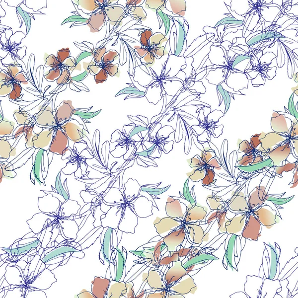 Florale achtergrond van delicate aquarel bloemen. Voor het ontwerp van wenskaarten, tegels, strooisel, uitnodigingen, groeten en advertenties — Stockvector