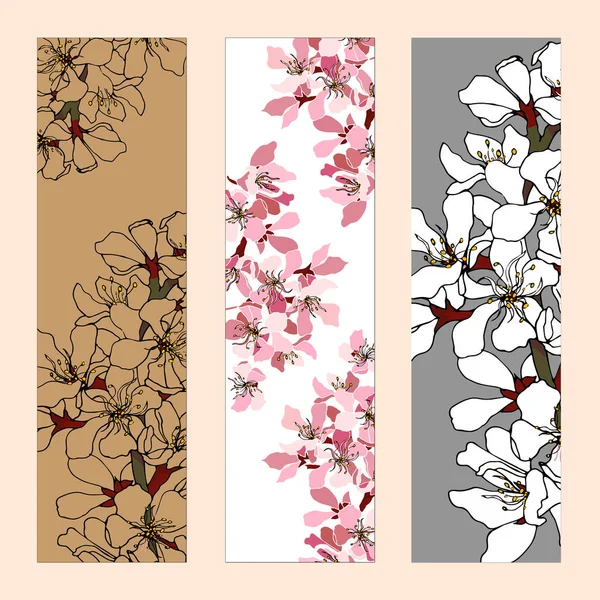 Conjunto Marcadores Florales Folletos Con Flores Rosas Blancas Para Diseño — Archivo Imágenes Vectoriales