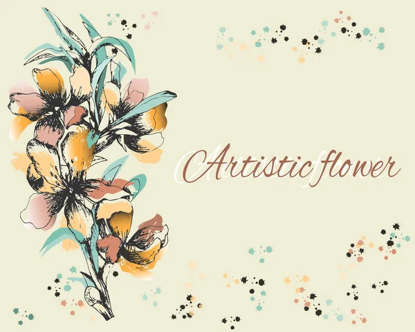 Background with delicate painted flowers. Postcard, text frame. Spring contour flowers, watercolor. Vector illustration