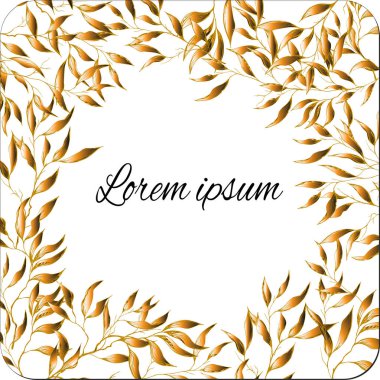 Metin çerçevesi altın zeytin yaprağı ile. Selamlar, davetler için altın kartpostal poster.