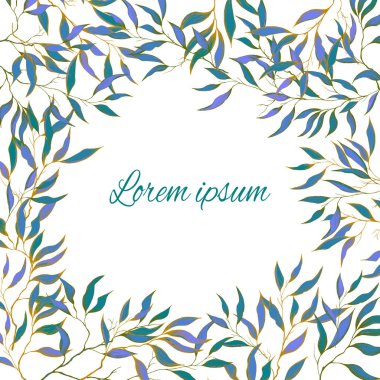 Bahar kart narin yeşil yaprakları ile. Doğal Botanik düzenlenebilir desen. Metin çerçevesi için tebrikler.