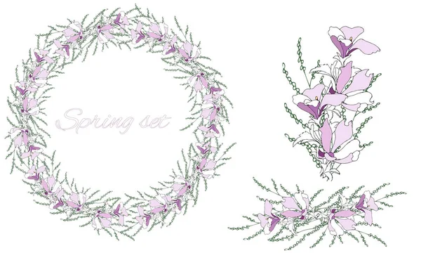 Een Set Van Bloemen Patronen Delicate Ornament Vector Krans Van — Stockvector