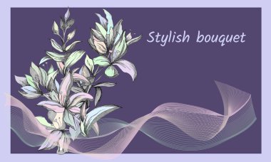 Hassas boyalı çiçekler ile arka plan. Zarif rafine metin çerçevesi. Bahar kontur çiçekleri. Vektör Illustration