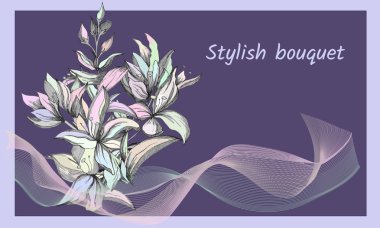 Hassas boyalı çiçekler ile arka plan. Zarif rafine metin çerçevesi. Bahar kontur çiçekleri. Vektör Illustration