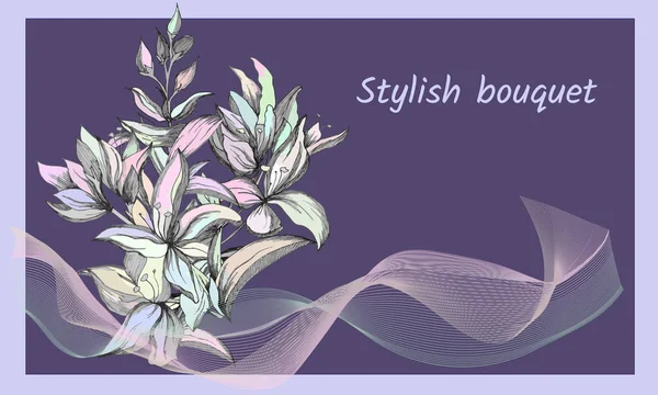 Hassas boyalı çiçekler ile arka plan. Zarif rafine metin çerçevesi. Bahar kontur çiçekleri. Vektör Illustration