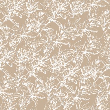 Beyaz kontur çiçekleri Hafif bej arka plan. Duvarda kumaş, fayans ve kağıt ve duvar kağıdı dekorasyonu için doku.