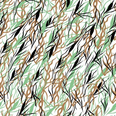 Yeşil tırmanma bitkileri ve yapraklarından arka plan. Parlak soyut oryantal süs. Kumaş, fayans, duvar kağıdı için vintage doku.