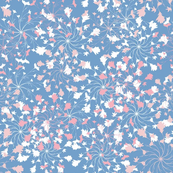 Einfacher floraler Hintergrund mit weißen Blumen auf blauem Hintergrund. gezeichnete florale Texturen. blaues Ornament zum Dekorieren von Stoffen, Fliesen, Papier und Tapeten an der Wand. — Stockvektor