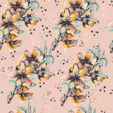 Hassas suluboya çiçek çiçek arka plan. Tebrik kartları, fayans, yatak takımları, davetiye, tebrik ve reklam tasarımı için