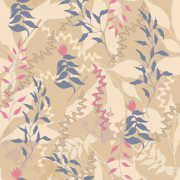 Fondo floral vintage con hojas beige. Textura borgoña para tejidos y baldosas . — Archivo Imágenes Vectoriales