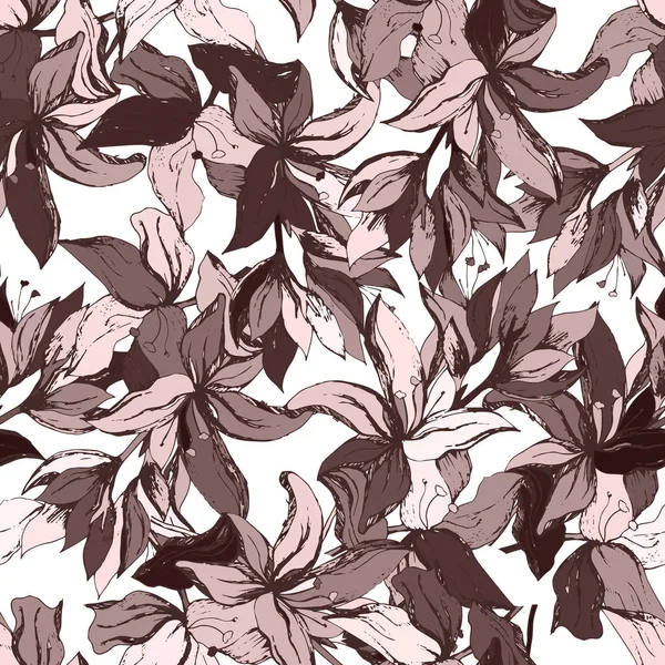 Fondo floral con adorno marrón de flores vectoriales. Textura sin fin para su diseño, baldosa y tela . — Vector de stock