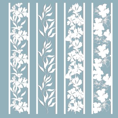 Yaprakları ve çiçekleri bir desen ile paneller. Kağıdı kes. Yer imi şablonları kümesi. Lazer kesme, şablon.