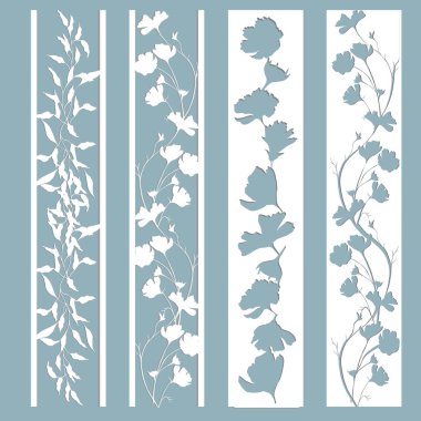 Yaprakları ve çiçekleri bir desen ile paneller. Kağıdı kes. Yer imi şablonları kümesi. Lazer kesme, şablon.