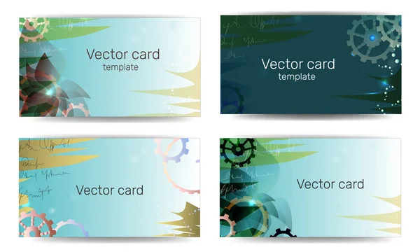Modèle de cartes de visite en couleurs vertes avec ornement géométrique. Cadre textuel. Bannière abstraite, conception de gabarit. Style techno . — Image vectorielle