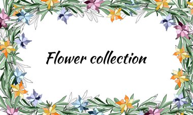 Parlak bahar çiçekleri Çiçek çerçeve. Tebrikler ve çiçeklerle davetiyeler için tebrik kartı. Vektör çizimi.