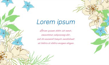 Metin için çiçek çerçevesi. Beyaz arka planda yaz çiçekleri. Vintage elle çizilmiş çiçekler. Vektör çizimi.