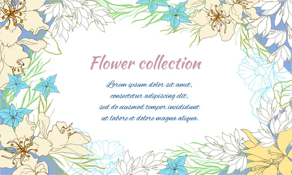 Cadre floral pour texte. Carte de vœux pour les félicitations avec des fleurs de printemps sur fond blanc. Illustration vectorielle . — Image vectorielle