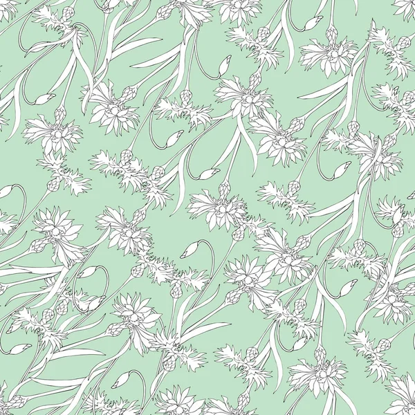 Fondo de verano del contorno de lavabos blancos sobre un fondo verde. Textura ligera para telas, azulejos, papel pintado . — Vector de stock