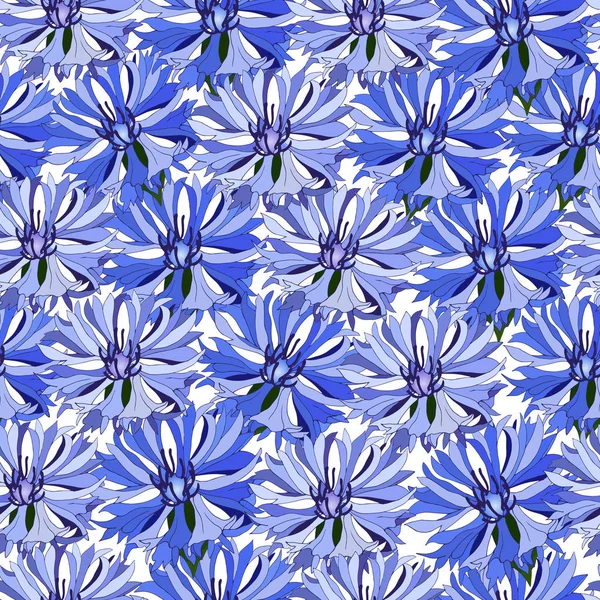 Patrón sin costura floral de acianos azules. Flores azules grandes flores para la decoración de la tela, azulejos, papel — Vector de stock