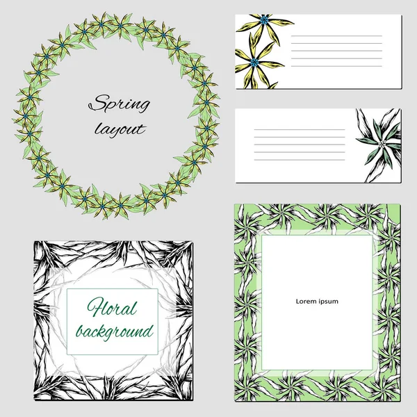Templates for text and corporate identity with abstract pattern on a white and green background. Ink drawn ornament for business cards, advertising, posters, advertisements. — Stock Vector