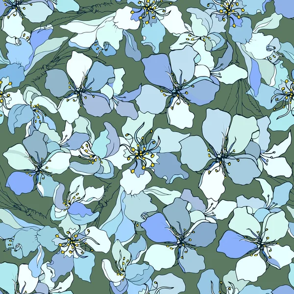 Grüne Frühling Hintergrund der Blumen. Vintage-Textur für Stoff, Fliesen, Tapeten und Wanddekor. — Stockvektor