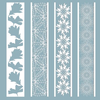 Yaprak ve çiçek bir desen ile Panel. Kağıttan kesilmiş. Yer imi şablonları kümesi. Lazer kesim, şablon.