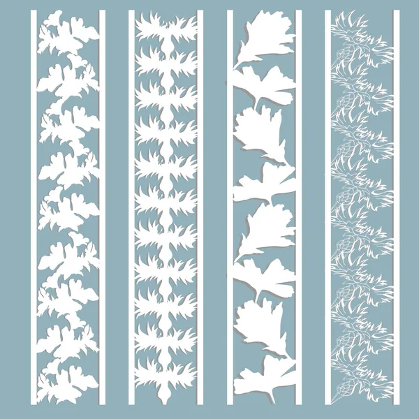Panel con un patrón de hojas y flores. Cortado de papel. Conjunto de plantillas de marcadores. Corte por láser, plantilla . — Archivo Imágenes Vectoriales