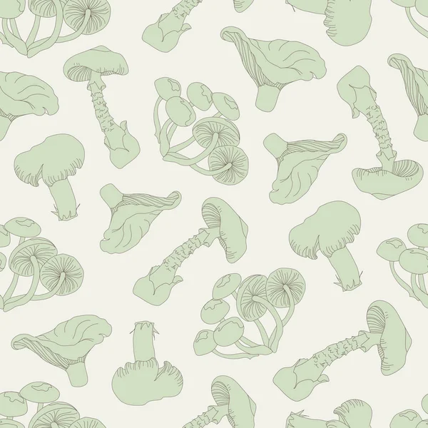 Seamless mushroom pattern. Drawn mushrooms on a light background. Toadstools, chanterelles, honey mushrooms. Vector illustration — Stock Illustration Seamless mushroom pattern. Drawn mushrooms on a light background. Toadstools, chanterelles, honey mushrooms. Vector illustration Stock Illustration