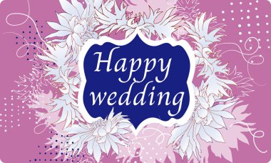 Tebrikler ve davetiyeler için tatil metin çerçevesi. Bordo bir arka plan üzerinde narin çiçekler ile düğün davetiyesi. Vektör çizimi