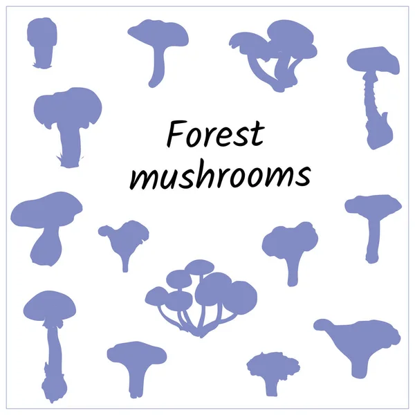 Zestaw grzybów konturowych na białym tle. Sylwetki grzybów leśnych do dekoracji i projektowania. Odznaki wektorowe. — Wektor stockowy