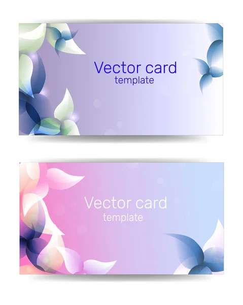 Business card templates in blue tones with floral patterns. Text frame. Abstract geometric banner. — Stock Vector