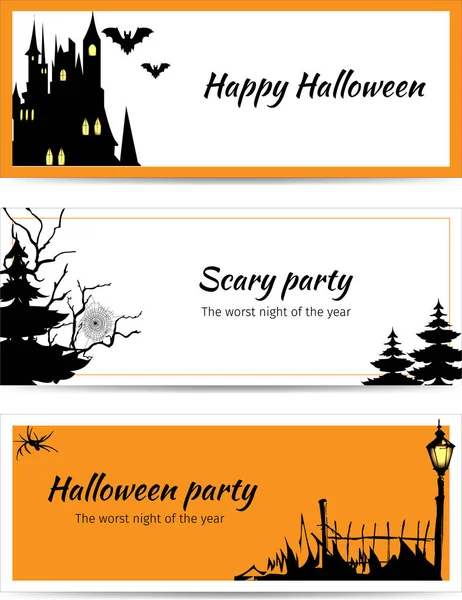 Векторный набор на Хэллоуин. Горизонтальные рамки для текста. Приглашения на вечеринки, листовки на Хэллоуин, купоны, баннеры . — стоковый вектор