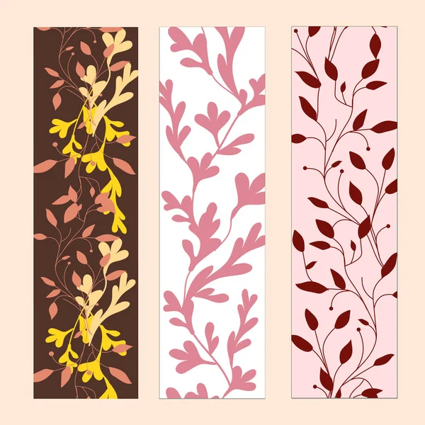 Set of bookmarks with floral ornaments. Flower pattern. Ornament of leaves. — Stock Vector