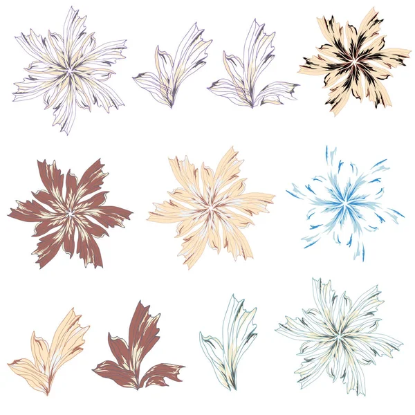 Квітковий Набір Контурних Мальованих Квітів Векторні Ілюстрації Пастельних Кольорах Вашого — стоковий вектор