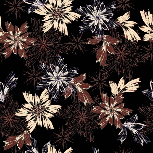 Patrón Floral Sin Costuras Estilo Vintage Elegantes Flores Contorno Sobre — Vector de stock