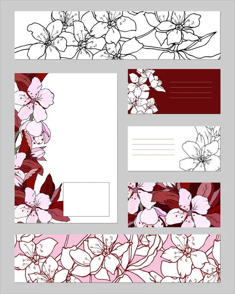 Plantillas Marco Texto Con Flores Color Rosa Adorno Primavera Brillante — Vector de stock