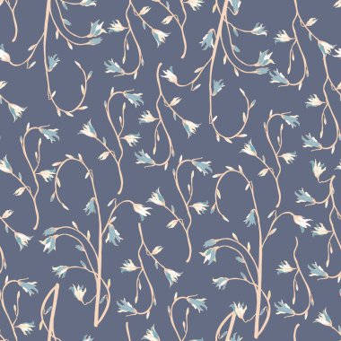 Küçük çiçekli, tekstil desenli. Eskimiş bir arka planda kır çiçekleri. Vektör illüstrasyonu.