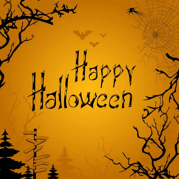 Banner Halloween Con Bosque Negro Sobre Fondo Naranja Scary Vector — Vector de stock