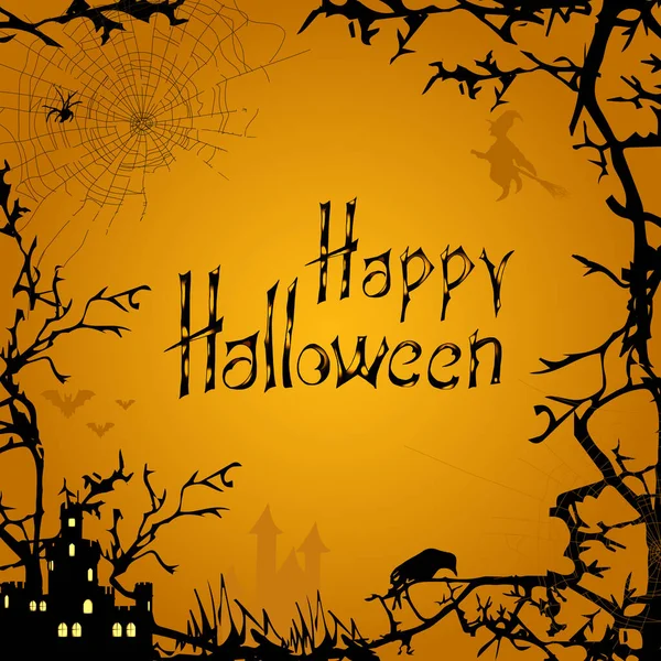 Vector Banner Scary Black Forest Orange Background Happy Halloween Vector — Stock Vector