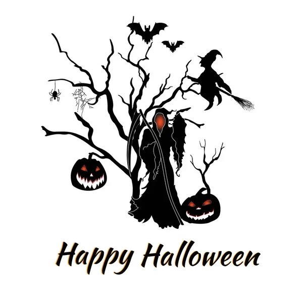 Ilustración Vectorial Póster Sobre Fondo Blanco Banner Para Halloween Dibujo — Vector de stock